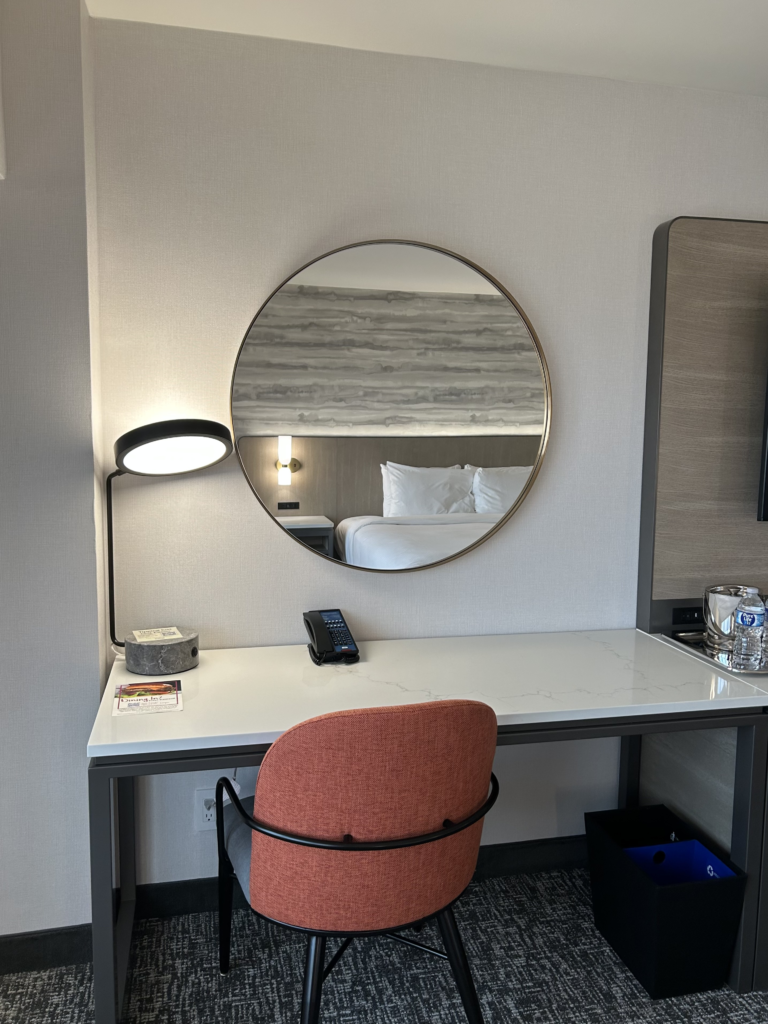 Modern guest room interior and bedding at Hilton LAX