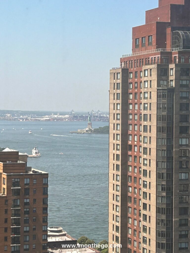 New York Marriott Downtown Review: The Good, The Bad, & The Reality View of the Statue of Liberty from the 38th-floor Concierge Lounge at New York Marriott Downtown.