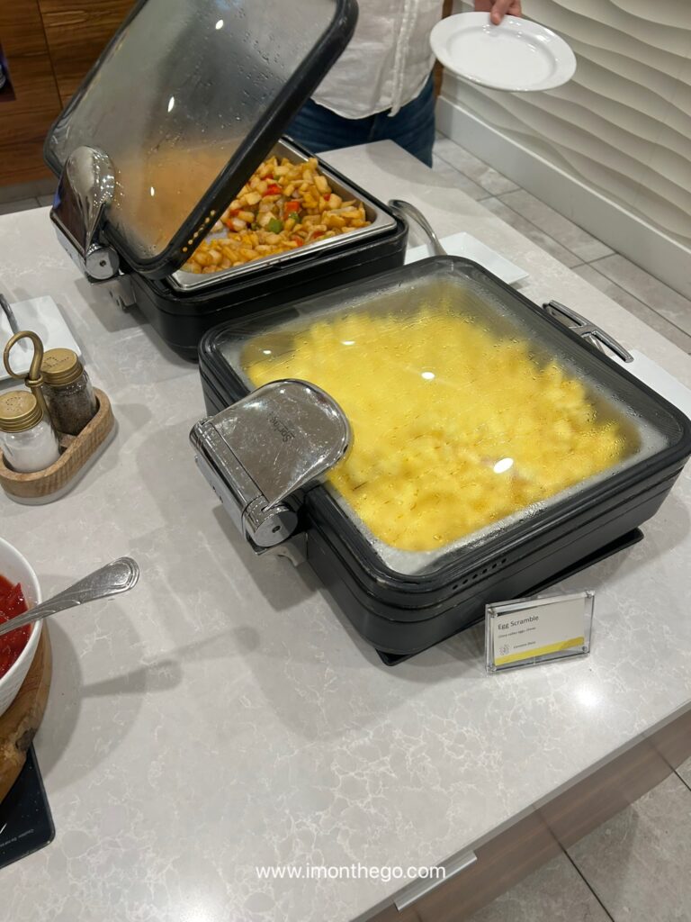 Honest Review of The Westin Los Angeles Airport: Rooms, Breakfast & Free Shuttle Scrambled eggs, bacon, and roasted potatoes on breakfast buffet 3