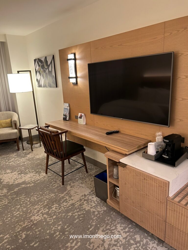 Honest Review of The Westin Los Angeles Airport: Rooms, Breakfast & Free Shuttle TV and seating area inside guest room at The Westin LAX